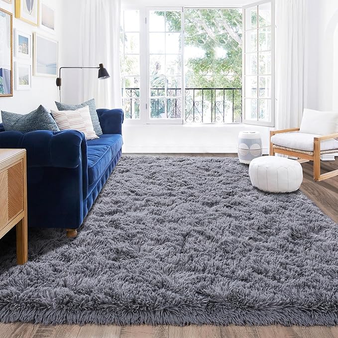 Rugs for Living Room 8x10, Soft Shaggy Modern Shag Area Rug for Bedroom, Upgrade Non-Slip Plush Fluffy Carpet for Kids Boys Girls Room Home Decor Aesthetic, Grey