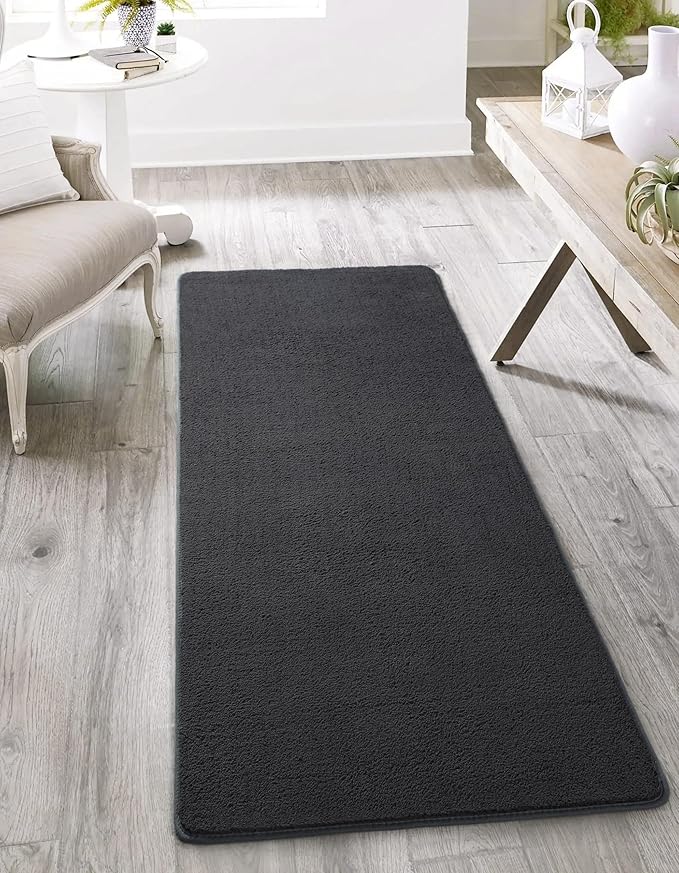 AROGAN 2x4 Feet Shag Runner Rug for Hallways, Washable Rugs with Memory Foam for Bedroom, Entryway Indoor Fluffy Throw Rug for Bedside Living Room Kids Girls Nursery Dorm Room Decor, Dark Grey