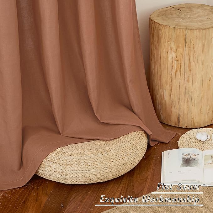NICETOWN Caramel Short Linen Curtains for Kitchen, Thick Flax Small Window Treatments Semi Sheer Privacy Assured with Light Through for Cafe/Bathroom, W42 x L63, 2 Panels