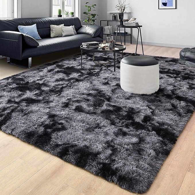 Tepook Soft Fluffy Rugs for Bedroom, 4x6 Area Rug for Living Room, Modern Shaggy Room Rug for Kids Boys Girls, Plush Throw Rugs Indoor Nursery Home Decor Rug with Non-Slip Bottom, Tie-dye Dark Grey