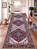 SERISSA Runner Rug for Hallways, 2'6"x10' Washable Non Slip Kitchen Runner Rug, Long Boho Rug Vintage Burgundy Navy Hallway Stair Ultra Soft Print Floor Carpet for Bedroom Bathroom Laundry Room