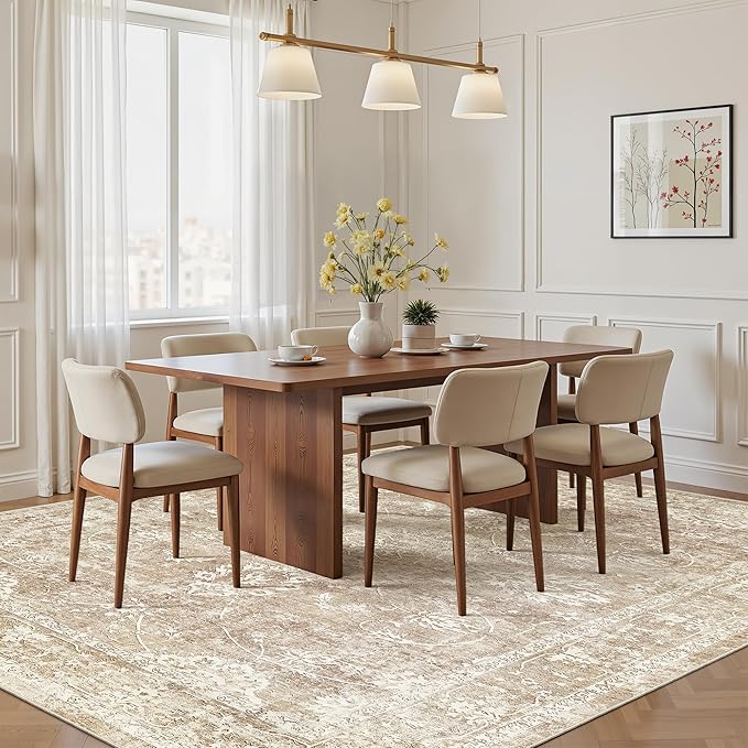 Madane Washable 6x9 Area Rugs for Living Room, Vintage Natural Rug with Non-Slip Backing, Soft Stain Resistant Throw Rugs Thin Carpet for Bedroom Dining Room Farmhouse (6 x 9, Beige/Brown)