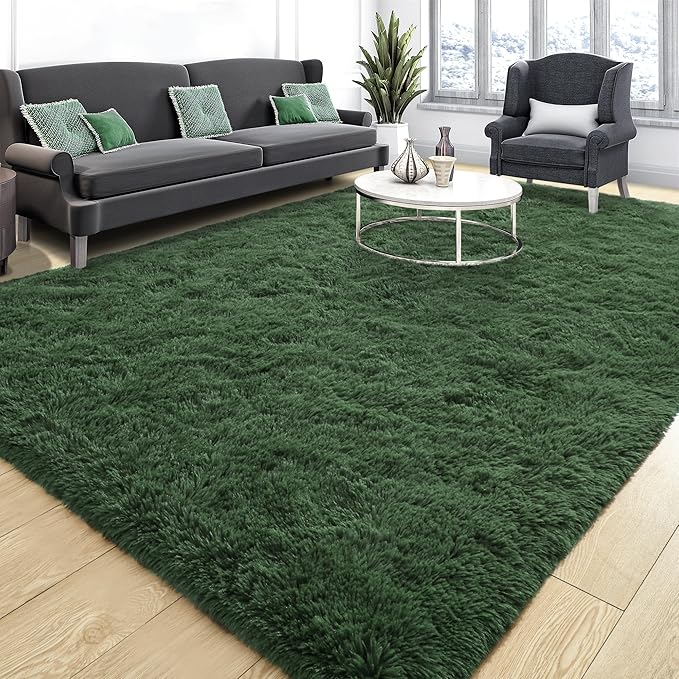 Tepook Fluffy Large Rugs for Living Room, Area Rug 6x9 Soft Carpet for Bedroom, Modern Shaggy Rug for Kids Boys Girls, Plush Indoor Nursery Home Decor Rug with Non-Slip Bottom, Dark Green