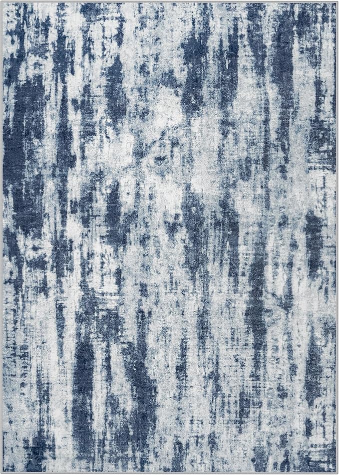 4x6 Area Rugs Washable Rug: Modern Abstract Living Room Rug Soft Anti-Skid Thin Carpet Indoor Floor Non-Shedding Carpets for Bedroom Dining Room Farmhouse Nursery Home Office Blue Grey