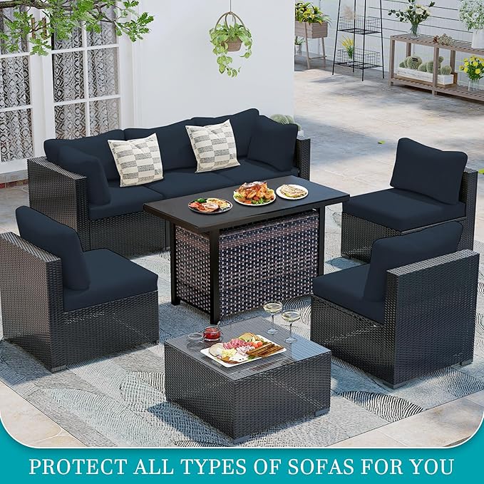 14Pcs Stretch Patio Cushion Covers,Outdoor Couch Covers Replacement,Outdoor Couch & Sofa Slipcovers,for Patio Furniture Cushion Covers,Washable Reusable Furniture Protector (Gray Blue,Cover Only)