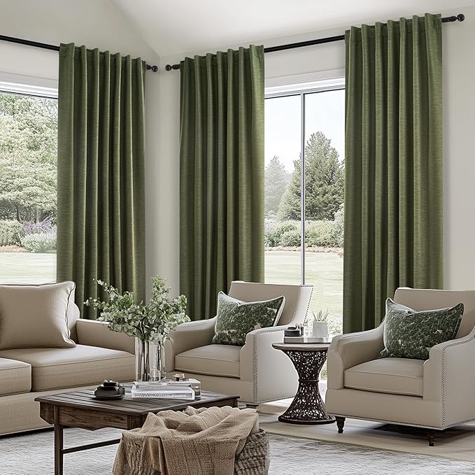 Olive Green Curtains 120 Inch Long 2 Panels Set for Living Room Bedroom Large Window Extra Long Back Tab Rod Pocket Pleated Light Blocking Saving Energy Thermal Insulated 100% Blackout Drapes