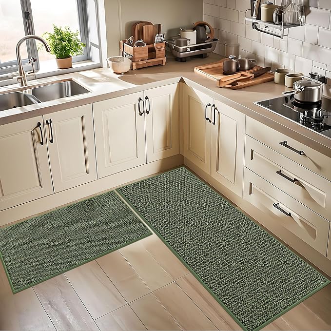 BEQHAUSE Kitchen Runner Rugs 32"x72", Non-Slip Kitchen Mats for Floor, Super Absorbent and Stain Resistant Kitchen Rug, Machine Washable Rugs for Kitchen, Hallway, Laundry & Sink, Green