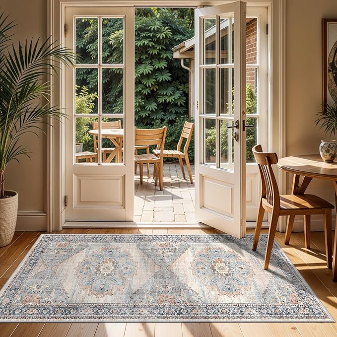TOPRUUG 2x4 Entryway Runner Rug - Washable Non-Slip Rugs for Kitchen Hallway Soft Ultra-Thin Door Mat Indoor Entrance Stain Resistant Small Throw Carpet for Bathroom (Blue, 2X4)