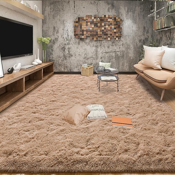 Tepook Super Soft Fluffy Rug for Bedroom, Modern Shaggy Fuzzy Kids Rugs for Living Room, Plush Indoor Nursery Home Decor Dorm Carpet with Non-Slip Bottom, Beige, 4 X 6 Feet