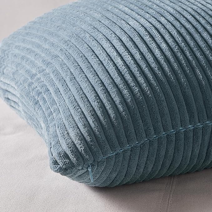 Topfinel Decorative Throw Pillow Covers Dusty Blue Navy Series 18x18 Inch Set of 4,Summer Corduroy Striped Toss Pillows for Couch,Patio,Balcony,Children Bedroom,Modern Fluffy Blue Gradient Shams