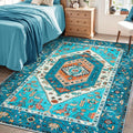 SERISSA Area Rug 3x5 Boho Blue Rugs for Bedroom, Washable Non-Slip Kitchen Rugs, Ultra Soft Print Distressed Tribal Entry Rug Low-Pile Throw Rug Carpet for Bedroom Nursery Living Room Dorm Decor