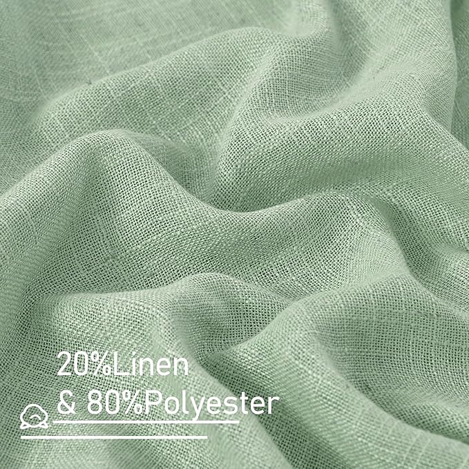 LAMIT 36 Inch Length Linen Curtains for Small Windows, Semi Sheer Light Filtering Panels Back Tab and Rod Pocket Neutral Drapes for Basement/Window/Loft Room, Fresh Green, 2 Panels, 34 x 36 Inch