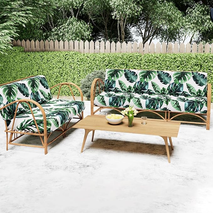 Smiry Printed Couch Cushion Covers, Stretch Soft Couch Covers for Sofa, Washable Non-Slip Sofa Slipcover Furniture Protector for Indoor and Outdoor (3 Pack, Green)