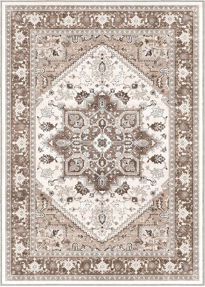 OPPODREAM Soft 6x9 Area Rugs, Washable Rug 6x9 with Non Slip Backing, Faux Cashmere Low-Pile 6 x 9 Carpet, Khaki