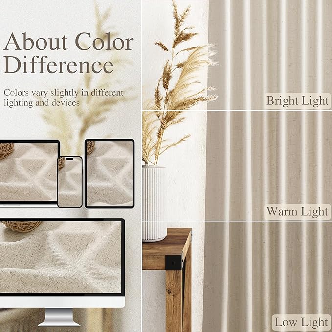 Boho Linen Curtains for Living Room 126 Inches Long Light Filtering Semi Sheer Curtain Back Tab Boho Eclectic Home Decor Farmhouse Drapes Floor to Ceiling High Window for Bedroom 52x126, 2 Panels