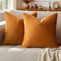 GIGIZAZA Decorative Throw Pillow Covers 26x26,Set of 2 Burnt Orange Square Couch Pillow Covers,Velvet Sofa Boho Cushion Pillows