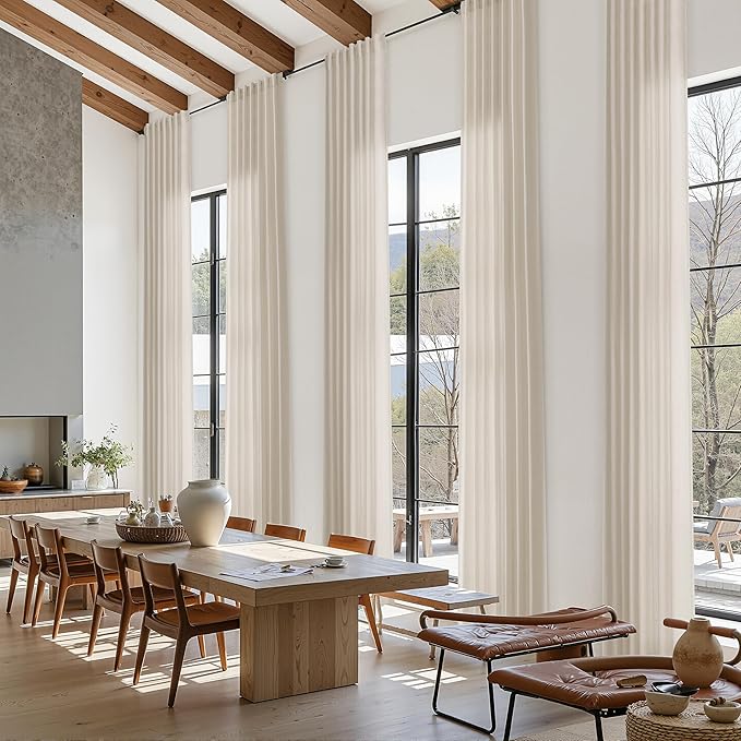 Boho Linen Curtains for Living Room 126 Inches Long Light Filtering Semi Sheer Curtain Back Tab Boho Eclectic Home Decor Farmhouse Drapes Floor to Ceiling High Window for Bedroom 52x126, 2 Panels