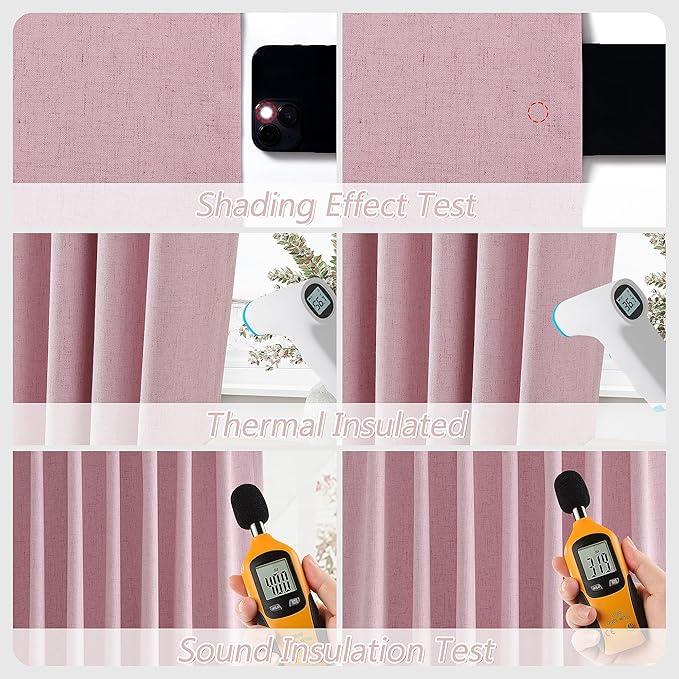 Guken 100% Blackout Curtains 108 Inch Length 2 Panels Set for Living Room Bedroom Back Tab Thermal Insulated Black Out Linen Drapes Room Darkening Rose,52x108