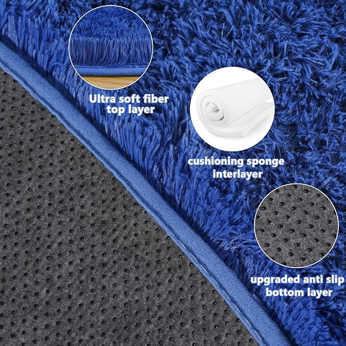 6‘x6’ Blue Round Rug for Bedroom, Ultra Soft Fluffy Circle Rug for Kids Girls Boys Room, Cute Shag Rugs for Living Room Playroom Teen Room Home Decor Rug