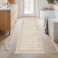 2x6 Long Beige Farmhouse Kitchen Runner Rug Washable Non Slip Carpet for Bathroom, Entryway, Soft Low Pile Floral Vintage Rugs for Bedroom, Bedside, Hallway
