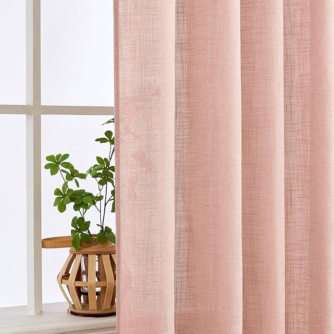 MIULEE Blush Pink Linen Curtains 84 Inches Long 2 Panels for Girls Bedroom Nursery, Soft Thick Linen Textured Window Drapes Semi Sheer Light Filtering Back Tab for Kids Living Room Light Pink Decor