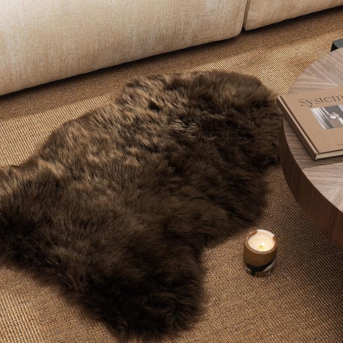 Ashler Faux Fur Rug, Fluffy Shaggy Area Rug, Ultra Soft 2.3 x 3.3 Feet Sheepskin Fur, Dark Coffee Fuzzy Rug, Machine Washable Shag, Nursery Decor Throw for Bedroom, Kids Room, Living Room
