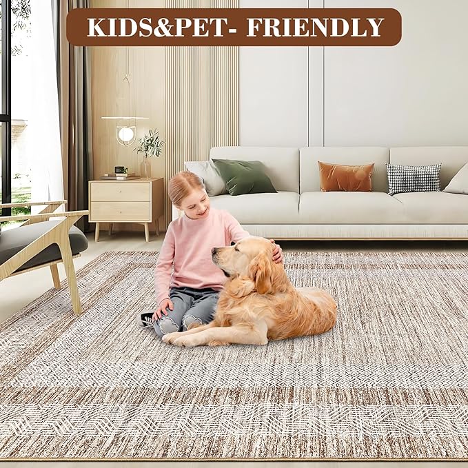 Washable 2.5x10 Kitchen Runner Rug, Easy Clean Geometri Rugs for Hallway Entryway, Indoor Outdoor Non Slip Rug Farmhouse Morden Carpet Door Mat Area Rug for Laundry Room Brown
