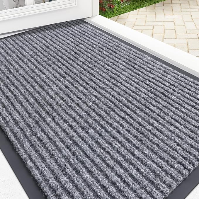 OLANLY Front Door Mat Indoor Outdoor Entrance, Waterproof Heavy Duty Doormat, Fade Resistant, Low Profile, Easy Clean Patio Porch Welcome Floor Mats for Entry, 33x21, Light Gray
