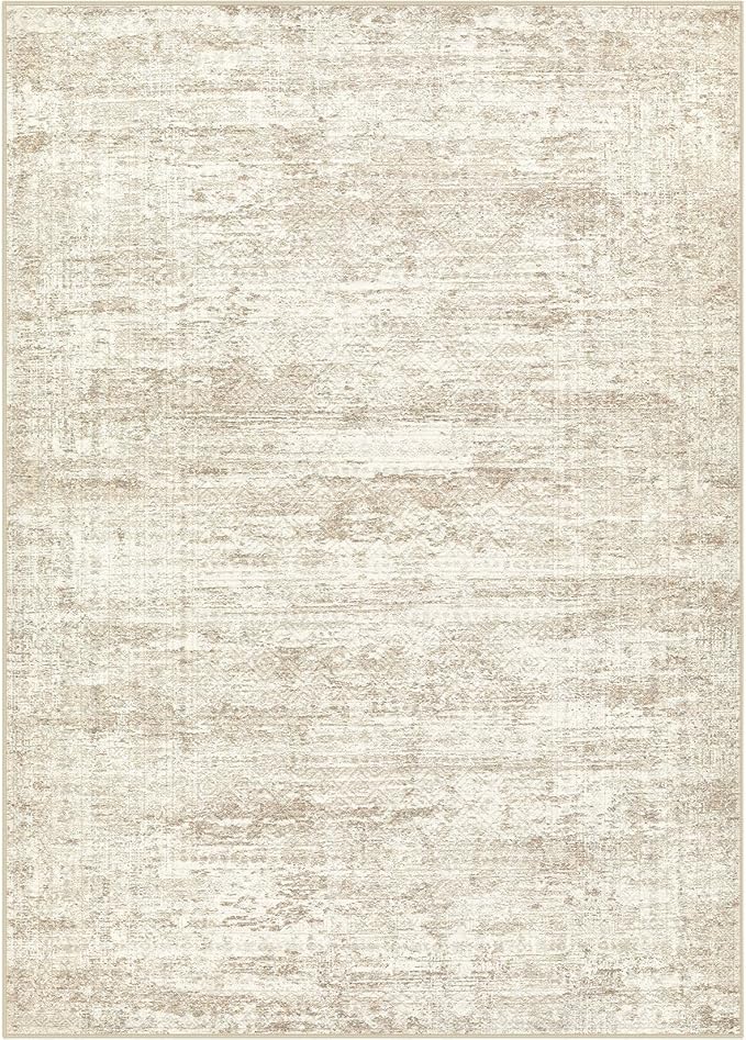 UERMEI 5x7 Area Rug Living Room Rugs - Washable Neutral Modern Abstract Soft Thin Rug Indoor Floor No Slip Rug Carpet for Bedroom Under Dining Table Home Office Decor - Beige/Brown