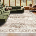 Washable Farmhouse Living Room Rug, 9x12 Area Rugs for Bedroom, Dining Room Under Table Carpet, Kids Room, Large Boho Vintage Non-Slip Floral Rugs Low Pile Stain Resistant (9x12 Beige/Latte)