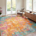 Washable Area Rugs 4'x6' Non-Slip Modern Abstract Soft for Living Room Entryway Bedroom Nursery, Print Pattern, Orange Blue Pink Yellow Colorful
