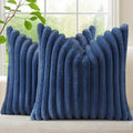 decorUhome Cozy Faux Fur Throw Pillow Covers 22x22 Set of 2 Decorative Soft Plush Striped Modern Farmhouse Boho Couch Euro Sham Pillow Cases with Velvet Back for Sofa Bed Living Room, Blue