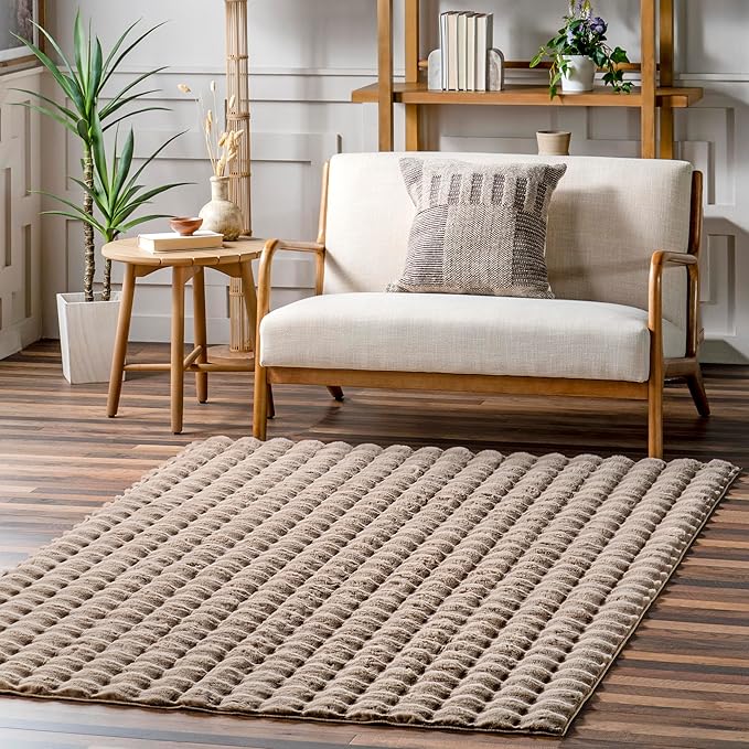 Nuloom Jeni Taupe, 2' x 3', Solid Faux Rabbit, Fluffy and Cozy, High Traffic, Stain Resistant, Easy Clean, Durable Washable Area Rug for Bedroom, Living Room, Dining, Den, Foyer, Entryway