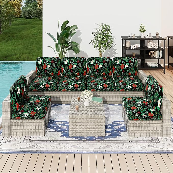 hyha Printed Couch Cushion Covers, Floral Sofa Covers Washable for Cushion Couch, Stretch Pattern Outdoor Cushion Covers for Patio Furniture with Elastic Bottom(Small, Christmas Botanical)