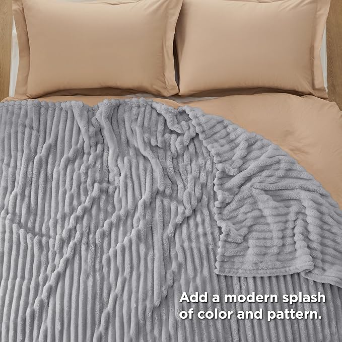 Bedsure GentleSoft Blankets Queen Size for Bed - Cozy Soft Blankets for Women, Cute Large Fleece Throws for Girls, Light Grey, 90x90 Inches