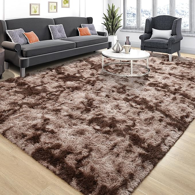 Tepook Soft Fluffy Rugs for Bedroom, 4x6 Area Rug for Living Room, Modern Shaggy Room Rug for Kids Boys Girls, Plush Throw Rugs Indoor Nursery Home Decor Rug with Non-Slip Bottom, Tie-Dyed Coffee