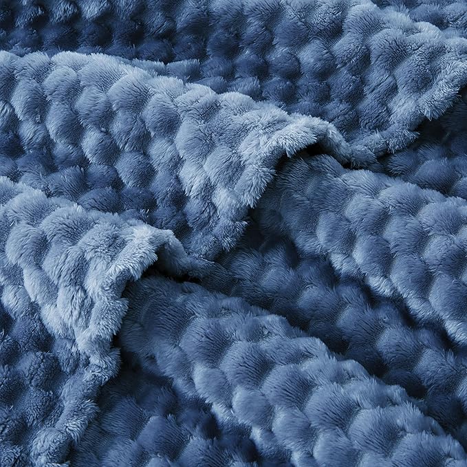 EXQ Home Fleece Blanket Queen Size for Couch or Bed - 3D Imitation Turtle Shell Jacquard Decorative Blankets - Cozy Soft Lightweight Fuzzy Flannel Blanket Suitable for All Seasons(90"×90",Dark Blue)