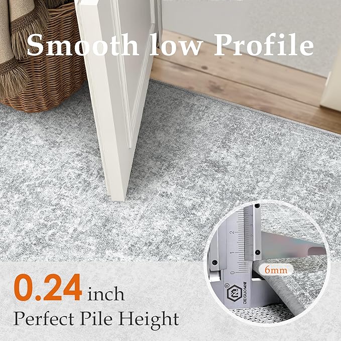 PureCozy 3x5 Area Rug Washable Vintage Entryway Living Room Carpet Indoor Office Non Slip Grey Entrance Distressed Low Pile Retro Accent Throw Rug for Dining Room Bathroom Bedroom Laundry