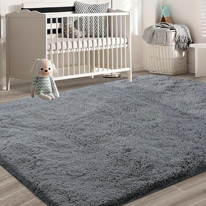 10X14 Large Shag Area Rugs for Living Room Bedroom,Big Soft Purple Fluffy Rug for Bedroom Dorm, Indoor Carpet Nursery Rugs for Kids Girls Room Home Decor,Dark Grey