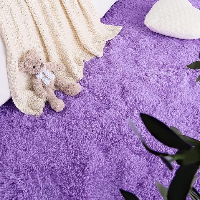LOCHAS Ultra Soft Indoor Modern Area Rugs Fluffy Living Room Carpets for Children Bedroom Home Decor Nursery Rug 4x5.3 Feet,Lavender Purple