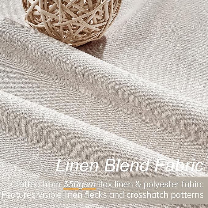 Topfinel Linen Beige Blackout Curtains 84 Inch Long 2 Panels,Linen Blend Aesthetic Heat and Cold Blocking Thermal Drop Cloth Traverse Curtains for Living Room Bedroom,Oatmeal