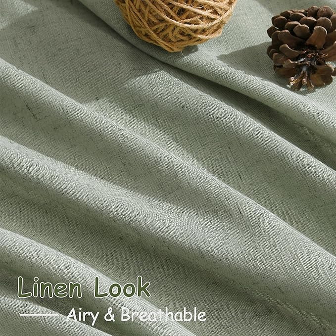Desert Sage Linen Curtains 90 Inch Long 2 Panels Set for Bedroom Living Room Linen Textured Window Drapes Semi Sheer Light Filtering Rod Pocket Back Tab Cotton Textured Farmhouse Curtain 52x90
