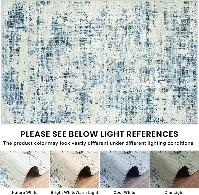 10x14 Area Rugs for Living Room Washable Rug: Anti-Skid Abstract Modern Living Room Rug Soft Thin Carpets Indoor Floor Non-Shedding Carpet for Bedroom Dining Farmhouse Nursery Blue Gray Gold
