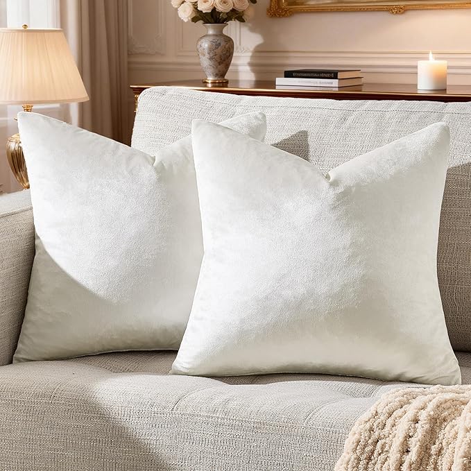 GIGIZAZA Velvet Pillow Covers 18x18: Pack of 2 Throw Pillows Soft Solid Covers - Beige Decorative Modern Couch Small Cushion Covers,Living Room,Bedroom,Sofa