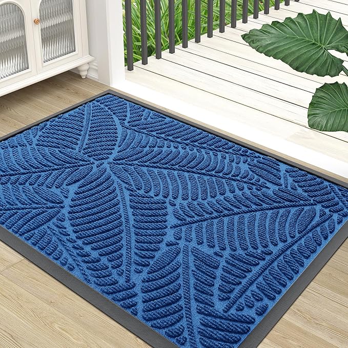 Colorxy Waterproof Doormat, Sturdy Natural Rubber Front Door Mats, Non Slip Low Profile Indoor Outdoor Entrance Mat, Stain Resistant Easy Clean Floor Mat for Patio or Entryway, 59''x20'', Light Blue
