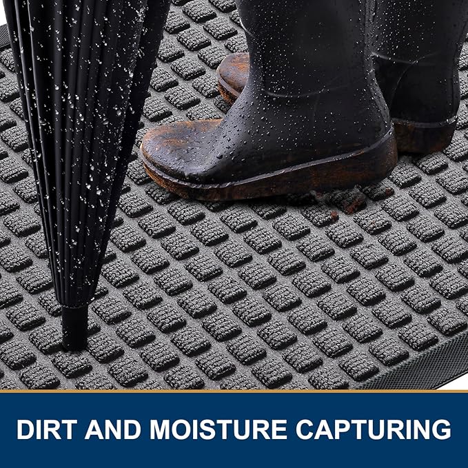 Smiry Front Door Mat Outside Entrance, Heavy Duty Natural Rubber Doormat, Non Slip, Trap Dirt and Moisture, Easy Clean, Low Profile Welcome Floor Mats for Indoor Outdoor Entry, 29.5x17 Inch, Mix Grey