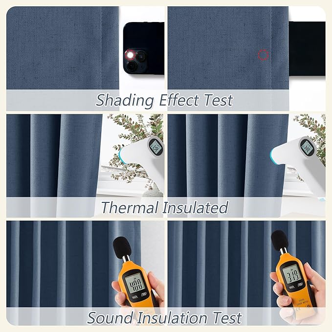 Guken 100% Blackout Curtains 84 Inch Length 2 Panels Set for Living Room Bedroom Back Tab Thermal Insulated Black Out Linen Drapes Room Darkening Window Curtains 84 Inches Long,Denim Blue