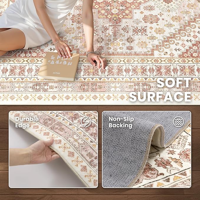 zesthome 6x9 Area Rug, Super Soft Washable Rugs for Living Room, Non-Slip Stain Resistant Vintage Rugs, Ultra-Thin Large Area Rugs