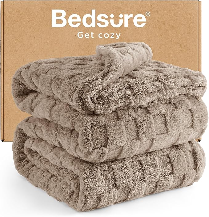 Bedsure GentleSoft Blankets Queen Size for Bed - Super Soft Cozy Blanket for Kids Girls, Large Fuzzy Fleece Throw for Bedroom Decor, Light Brown, 90x90 Inches