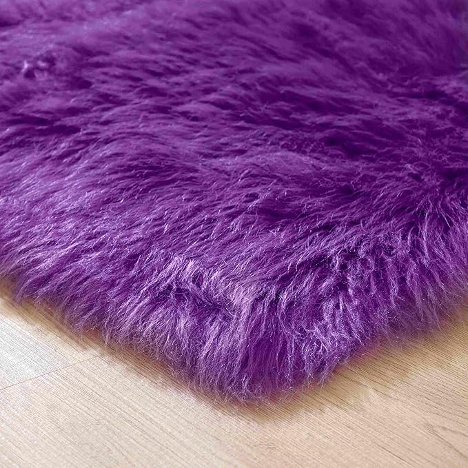 Goolela Purple Area Rug 6x9 Fluffy Fuzzy Furry Shag Carpet for Living Room Bedroom Faux Sheepskin Fur Plush Rectangle